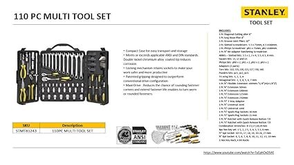 STANLEY STMT81243 110-Piece High Quality Multi-Toolkit containing Pliers Spanners Drivers Sockets Bits Wrenches & Ratchets for Home DIY & Professional Use 1-Year Warranty Yellow & Black Get Best Offer Price 8900/. - Image 10