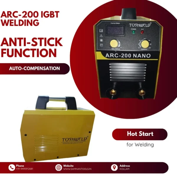 Tosh Weld ARC-200 IGBT Welding Machine 230V 200A Yellow With Black Googles Leather Gloves And 10pcs Welding Rod Get Best Price 5100/. - Image 2
